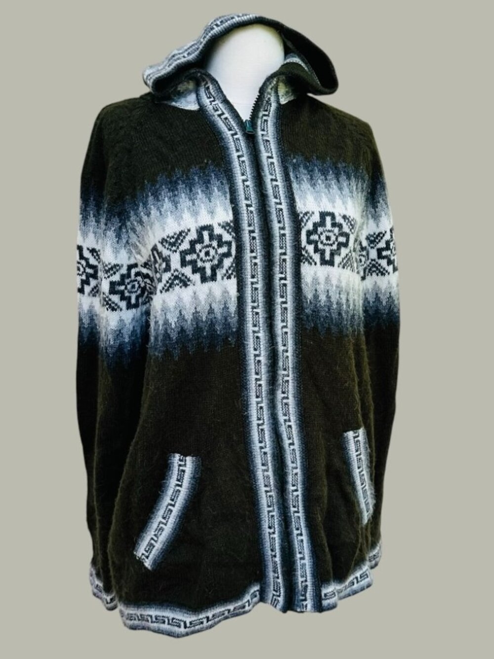 Mexicali Blues Alpaca Wool Hooded Zip Sweater Jacket Large Unisex Southwestern